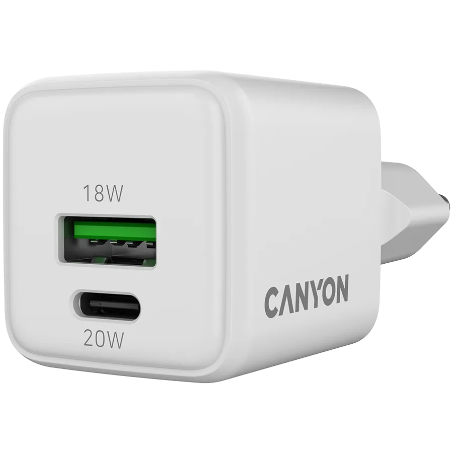 CANYON charger CU20AC GaN 20W 1xPD 1xQC EU White Slika 3