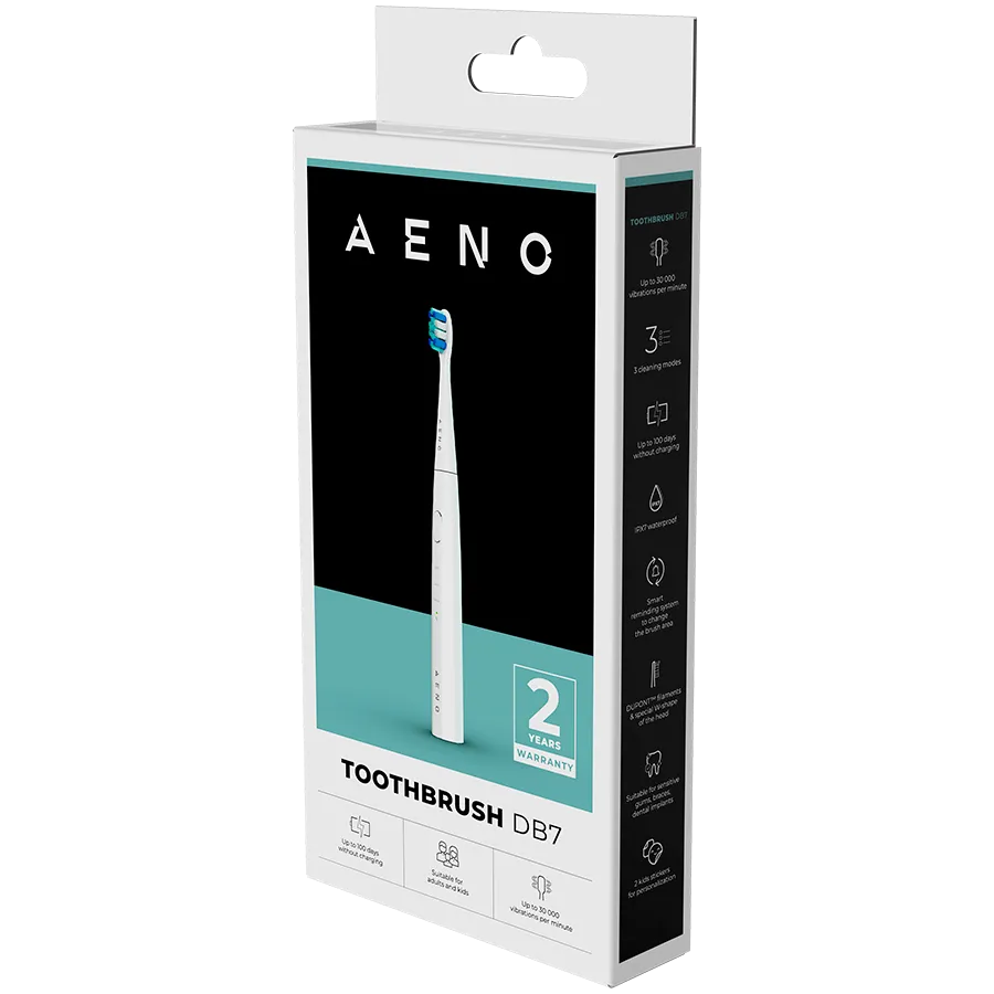 AENO Sonic Electric toothbrush, DB7: White, 3modes, 1 brush head + 2 stickers,  30000rpm, 100 days without charging, IPX7 Slika 6