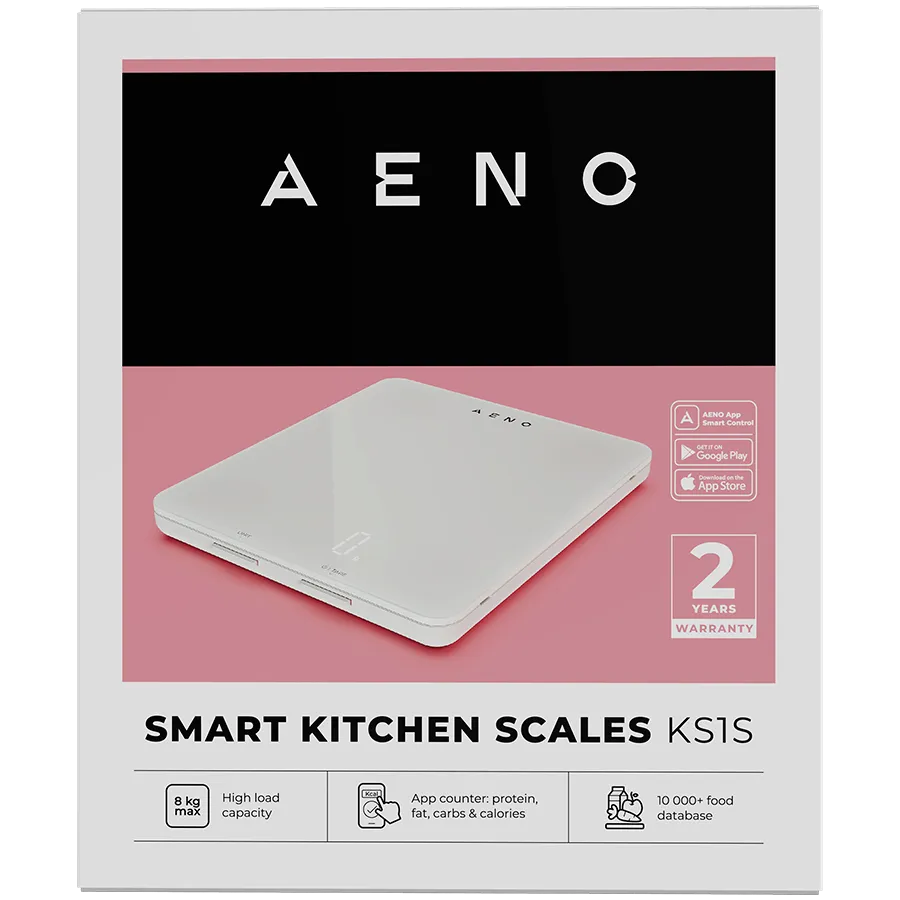 AENO Kitchen Scale KS1S Smart, Max load - 8 kg, Bluetooth, 10,000+ products & meals, 25 indicators analysis, Coffee mode, 6 unit conversion: kg, g, lb, fl, oz, ml, Material - glass Slika 5