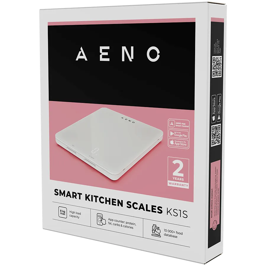 AENO Kitchen Scale KS1S Smart, Max load - 8 kg, Bluetooth, 10,000+ products & meals, 25 indicators analysis, Coffee mode, 6 unit conversion: kg, g, lb, fl, oz, ml, Material - glass Slika 6