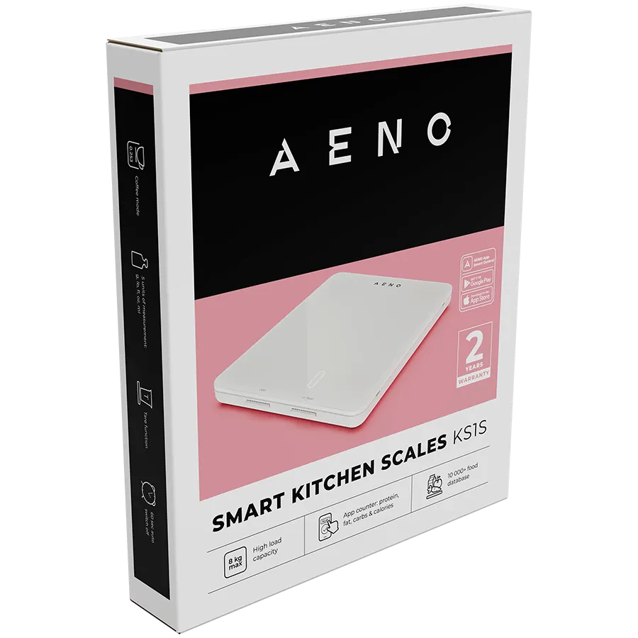 AENO Kitchen Scale KS1S Smart, Max load - 8 kg, Bluetooth, 10,000+ products & meals, 25 indicators analysis, Coffee mode, 6 unit conversion: kg, g, lb, fl, oz, ml, Material - glass Slika 7