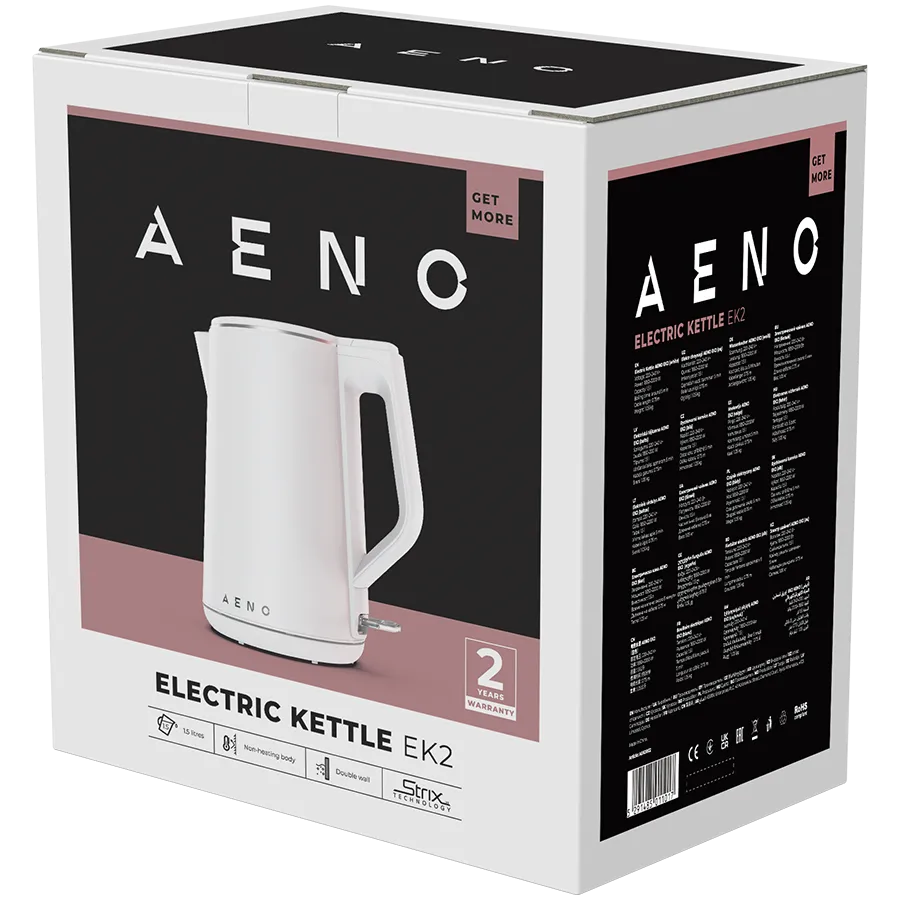 AENO Electric Kettle EK2: 1850-2200W, 1.5L, Strix, Double-walls, Non-heating body, Auto Power Off, Dry tank Protection Slika 4