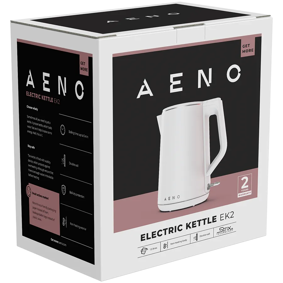 AENO Electric Kettle EK2: 1850-2200W, 1.5L, Strix, Double-walls, Non-heating body, Auto Power Off, Dry tank Protection Slika 5