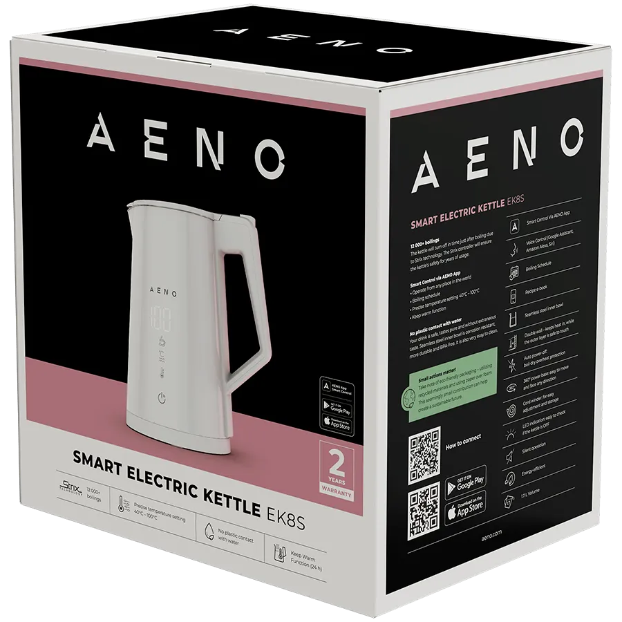 AENO Electric Kettle EK8S Smart: 1850-2200W, 1.7L, Strix, Double-walls, Temperature Control, Keep warm Function, Control via Wi-Fi, LED-display, Non-heating body, Auto Power Off, Dry tank Protection Slika 3