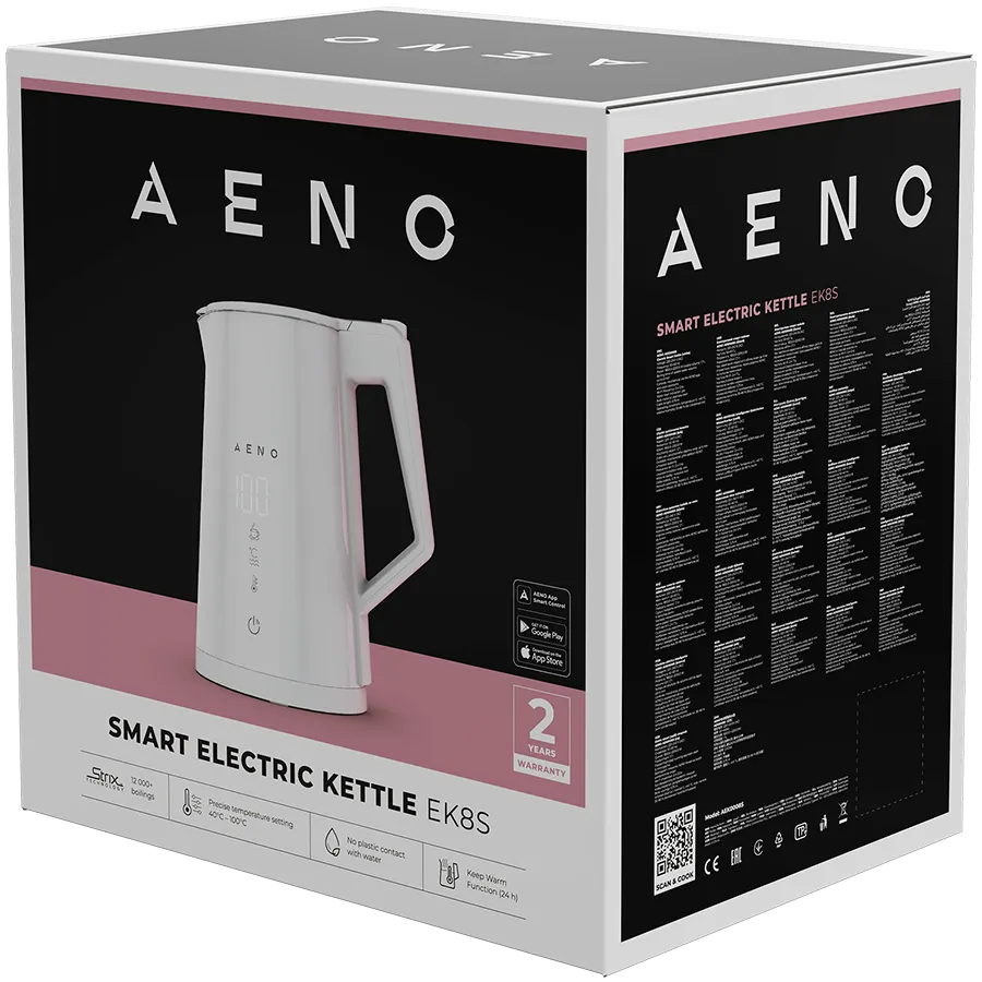 AENO Electric Kettle EK8S Smart: 1850-2200W, 1.7L, Strix, Double-walls, Temperature Control, Keep warm Function, Control via Wi-Fi, LED-display, Non-heating body, Auto Power Off, Dry tank Protection Slika 4