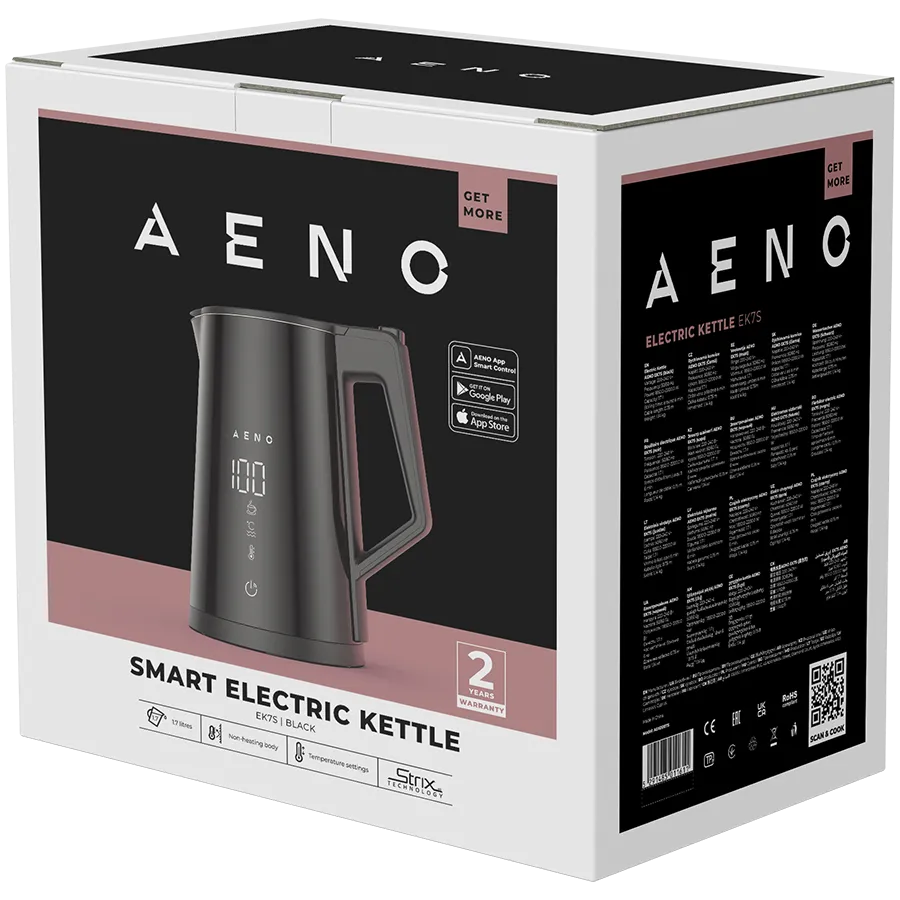 AENO Electric Kettle EK7S Smart: 1850-2200W, 1.7L, Strix, Double-walls, Temperature Control, Keep warm Function, Control via Wi-Fi, LED-display, Non-heating body, Auto Power Off, Dry tank Protection Slika 4