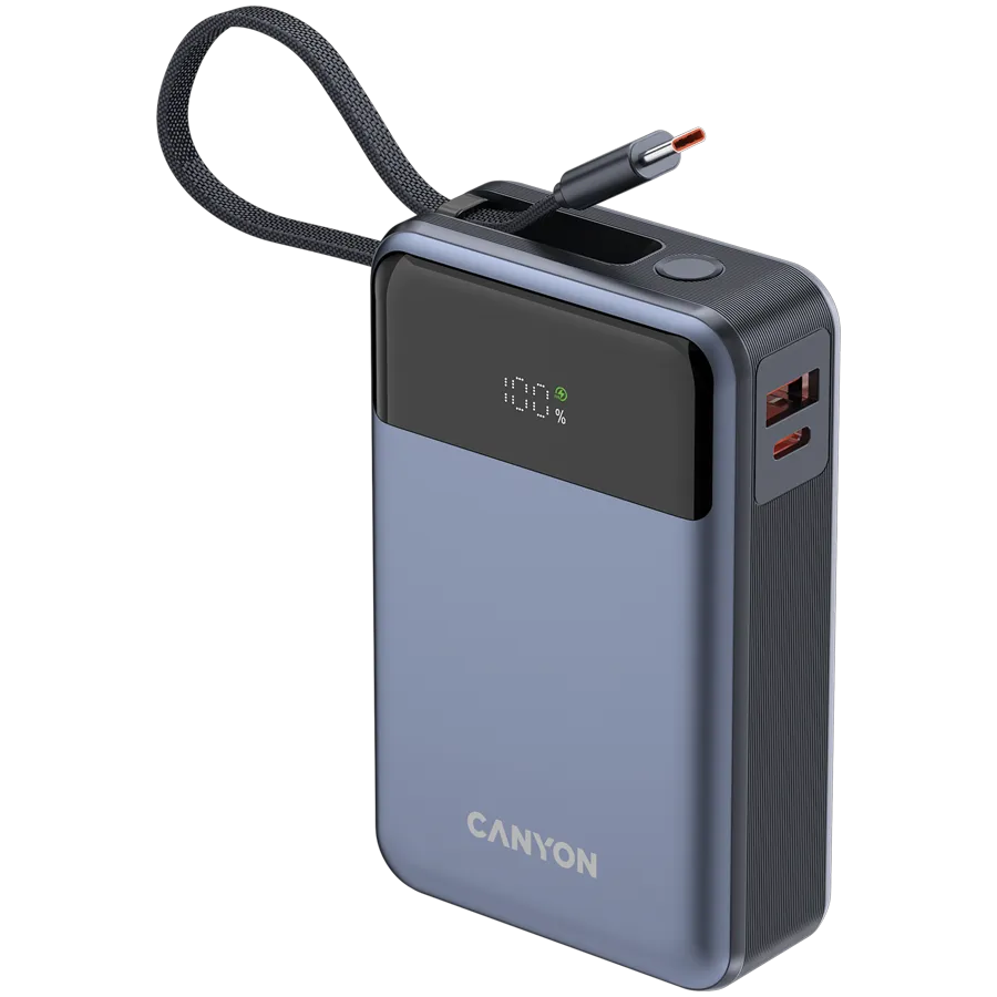 CANYON power bank OnPower 600 built-in cable 20000 mAh PD65W Dark Grey Slika 6