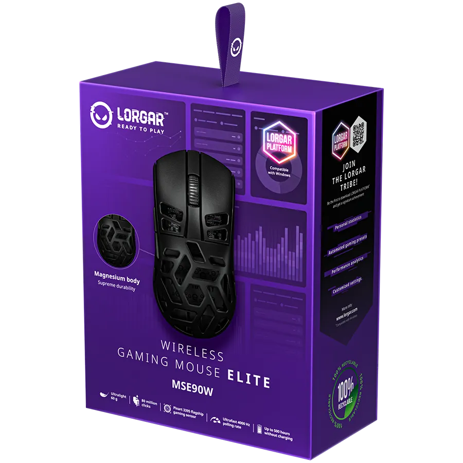 LORGAR MSE90W, Magnesium Alloy Wireless Gaming Mouse Elite, Black Slika 11