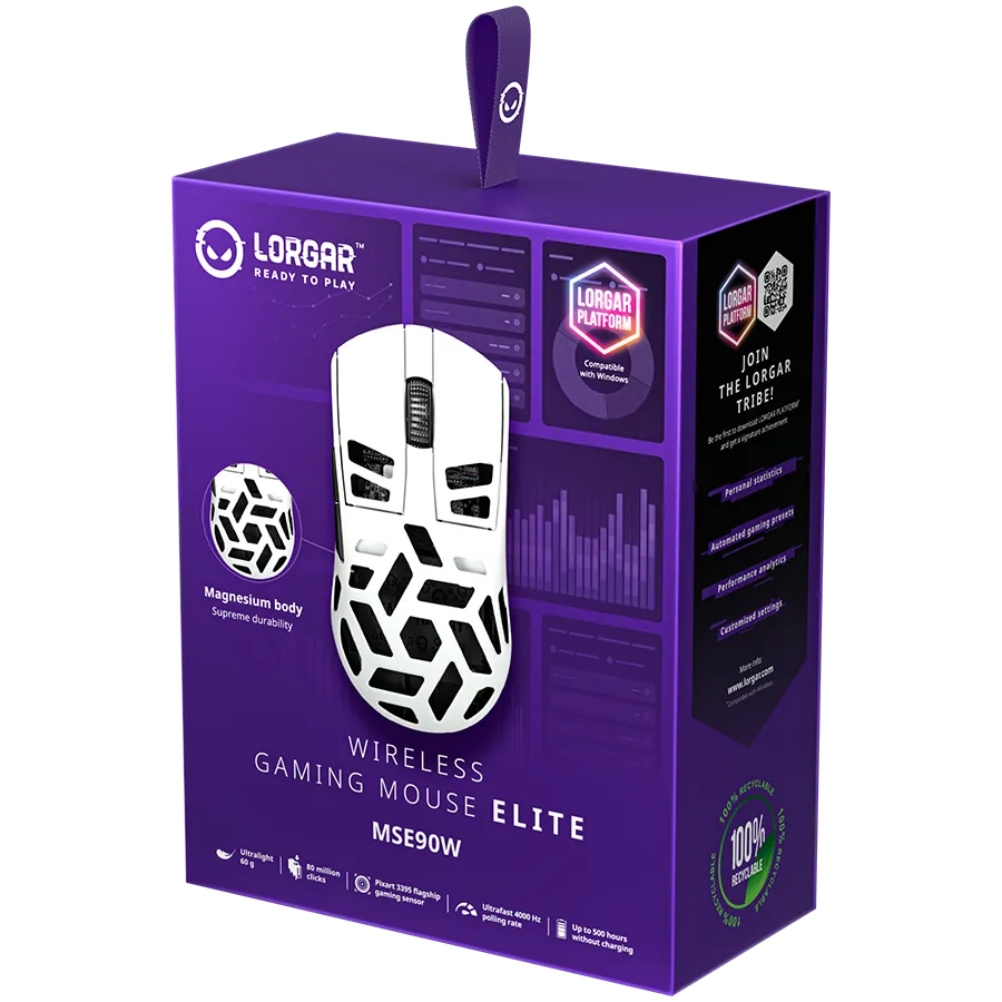LORGAR MSE90W, Magnesium Alloy Wireless Gaming Mouse Elite, White Slika 11