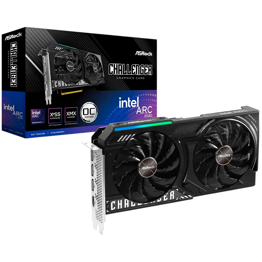 Asrock Intel Arc B580 Challenger 12GB OC, GDDR6, 192-bit, 1x HDMI 2.1a, 3x DP 2.1, 1x 8-pin Pwr connector, Dual fan, Recommended PSU 650W, 249x132x41mm, 2-slot, 90-GA5LZZ-00UANF. Slika 1