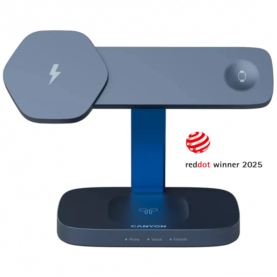 CANYON Wireless Charging Station Hexagon 310 3in1 DarkGrey/Blue Slika 1