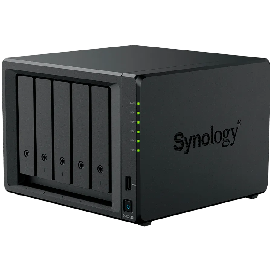 Synology DiskStation DS1525+ Tower, 5-Bays 3.5'' SATA HDD/SSD, 2 x M.2 2280 NVMe SSD slot, CPU AMD Ryzen V1500B 4-core 2.2 GHz, 8 GB DDR4 ECC SODIMM, 2x RJ-45 2.5 GbE LAN Port; 2x USB 3.2; 1 xUSB Type-C expansion port; 2.67 kg; 3yr warranty Slika 2