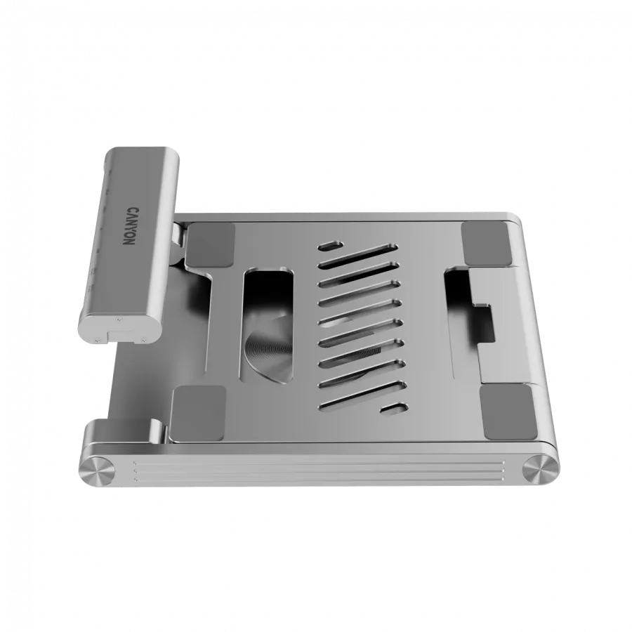 Canyon Laptop stands with hub, TYPE C F to HDMI2.0+2USB3.0+USBC3.0+RJ45+PD, TYEP C TO C cable 1m white with Emarker: HUSB332A, Material: Aluminum case+ABS+PS, Size: 245x240x27.2+/-0.3mm, Weight:1304g Slika 13