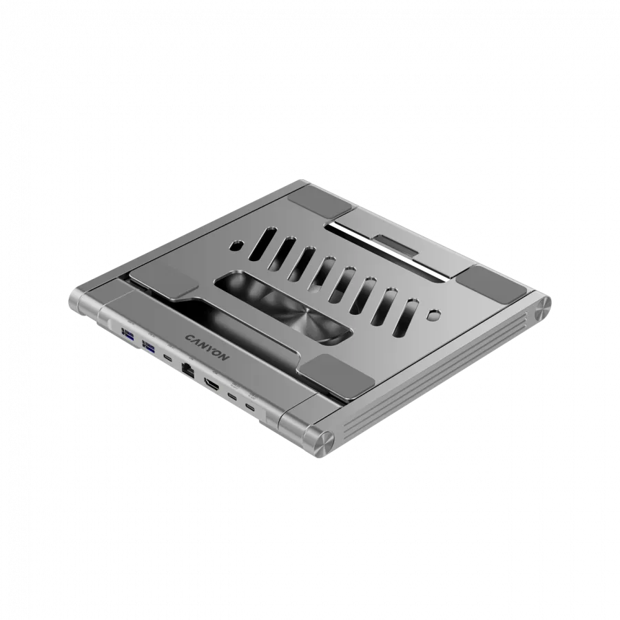 Canyon Laptop stands with hub, TYPE C F to HDMI2.0+2USB3.0+USBC3.0+RJ45+PD, TYEP C TO C cable 1m white with Emarker: HUSB332A, Material: Aluminum case+ABS+PS, Size: 245x240x27.2+/-0.3mm, Weight:1304g Slika 12