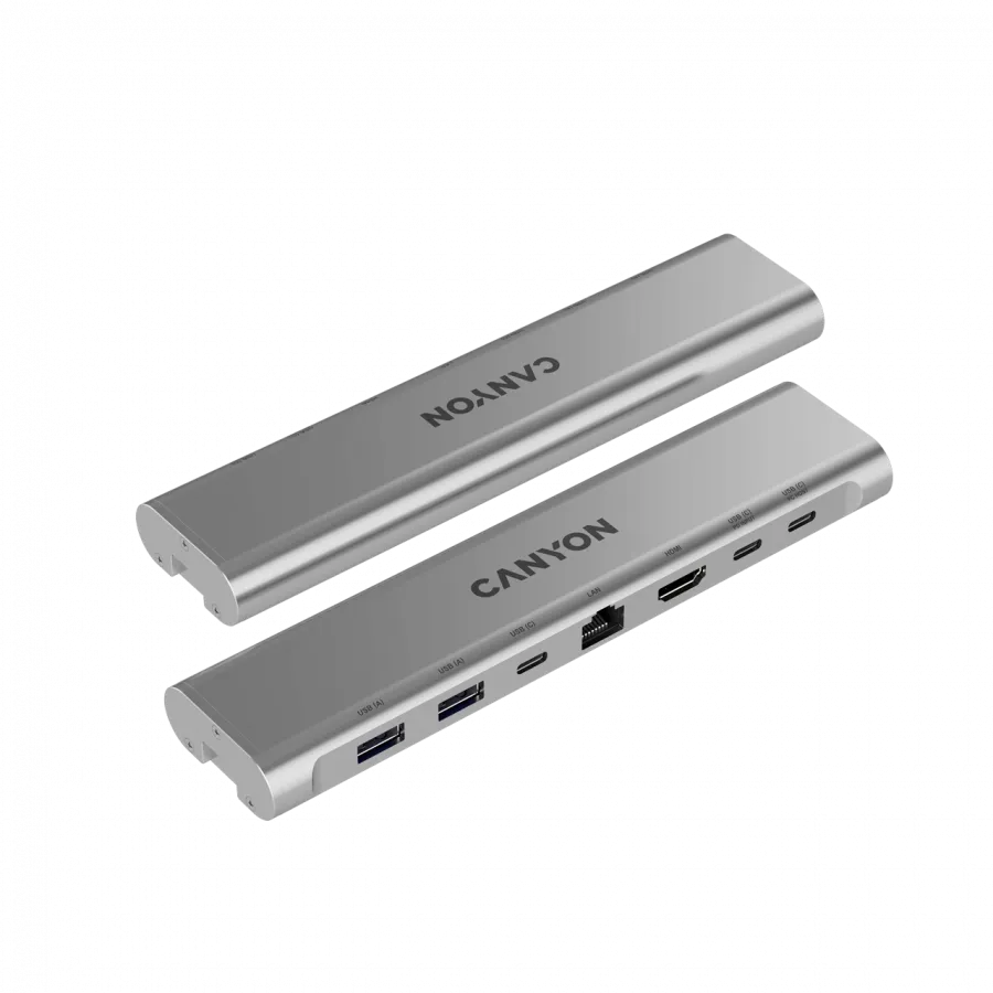 Canyon Laptop stands with hub, TYPE C F to HDMI2.0+2USB3.0+USBC3.0+RJ45+PD, TYEP C TO C cable 1m white with Emarker: HUSB332A, Material: Aluminum case+ABS+PS, Size: 245x240x27.2+/-0.3mm, Weight:1304g Slika 15