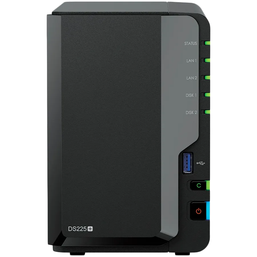 Synology DS225+, Tower, 2-bays 3.5'' SATA HDD/SSD, CPU Inte Celeron J4125 4-core (4-thread) 2.0 GHz, burst up to 2.7 GHz, 2 GB DDR4 non-ECC (expandable up to 6 GB), 1xRJ-45 1GbE LAN, 1xRJ-45 2.5 GbE LAN, 2xUSB 3.2 Gen 1, 1.3 kg, 3yr warranty Slika 1