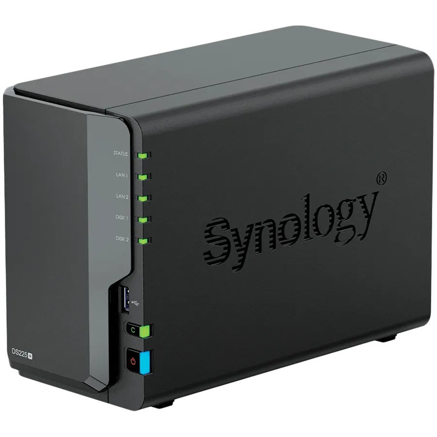 Synology DS225+, Tower, 2-bays 3.5'' SATA HDD/SSD, CPU Inte Celeron J4125 4-core (4-thread) 2.0 GHz, burst up to 2.7 GHz, 2 GB DDR4 non-ECC (expandable up to 6 GB), 1xRJ-45 1GbE LAN, 1xRJ-45 2.5 GbE LAN, 2xUSB 3.2 Gen 1, 1.3 kg, 3yr warranty Slika 2