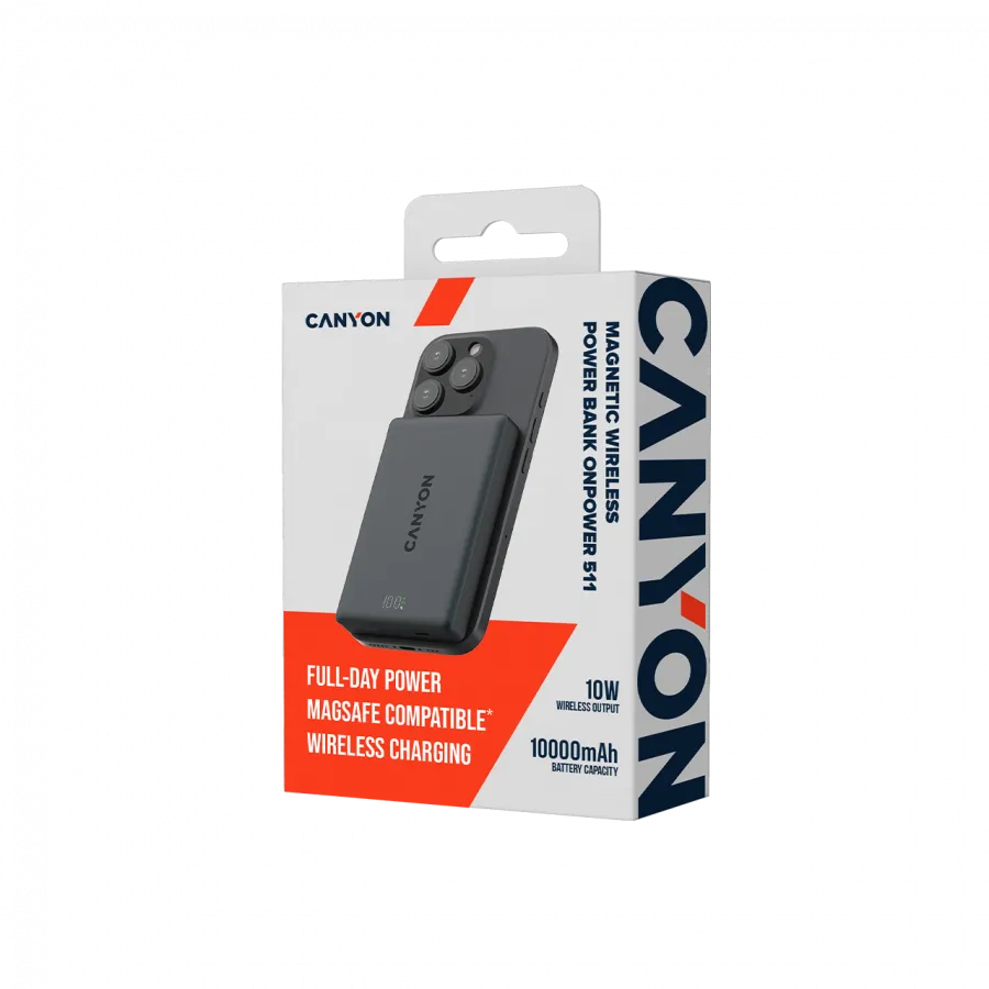 CANYON magnetic power bank OnPower 511 PD20W 10000mAh Aluminium Interstellar Black Slika 5