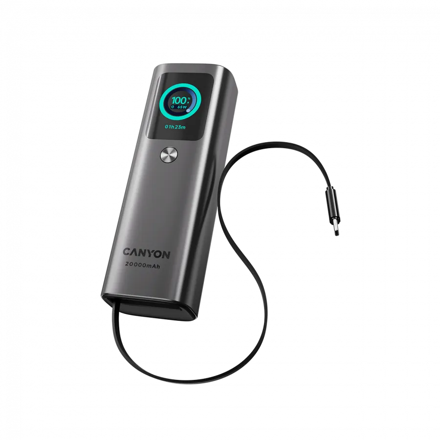 CANYON Built-in cable power bank OnPower 265 20000mAh 165W Aluminium Dark grey Slika 1