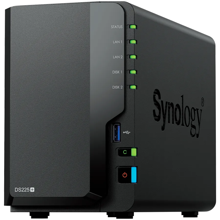 Synology DS225+, Tower, 2-bays 3.5'' SATA HDD/SSD, CPU Inte Celeron J4125 4-core (4-thread) 2.0 GHz, burst up to 2.7 GHz, 2 GB DDR4 non-ECC (expandable up to 6 GB), 1xRJ-45 1GbE LAN, 1xRJ-45 2.5 GbE LAN, 2xUSB 3.2 Gen 1, 1.3 kg, 3yr warranty Slika 2