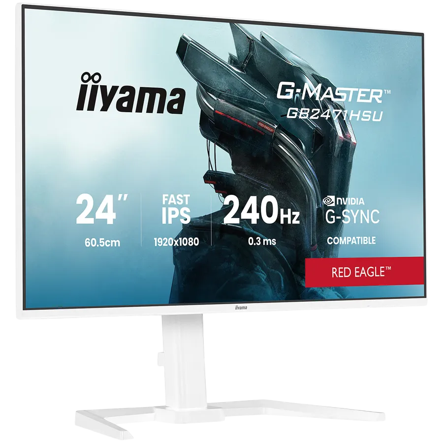 24" WHITE Fast IPS Gaming, G-Master Red Eagle, G-SYNC Compatible, 1920x1080 at 240Hz, 350cd/m2, 2x HDMI, DisplayPort, 0.4ms MPRT, Speakers, USB hub 1x3.2 1x USB-C, Black Tuner, 15cm height adjustable stand Slika 2