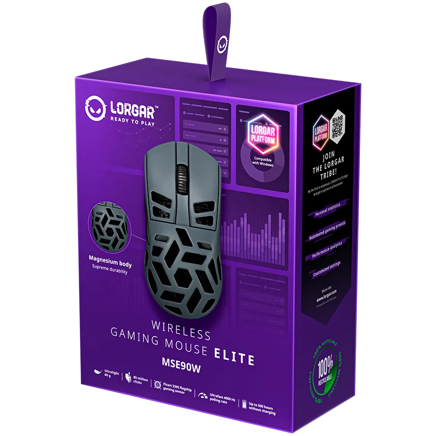 LORGAR MSE90W, Magnesium Alloy Wireless Gaming Mouse Elite, Dark Grey Slika 11