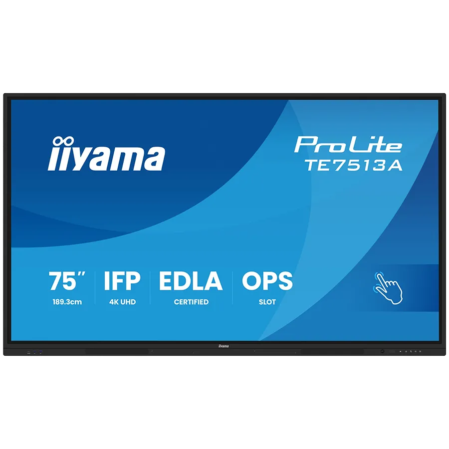 Iiyama Prolite TE7513A-B2AG 75''UHD VA 3840x2160 400cd 1200:1 8ms Android 1, 8/128GB, 40-Points, VGA, HDMI 2x HDMI-out 2x USB-C, Audio mini-jack and Optical Out (S/PDIF), USB Touch Interface, Landscape mode, Media Play USB Ports, AntiGlare Glass,LAN Slika 1