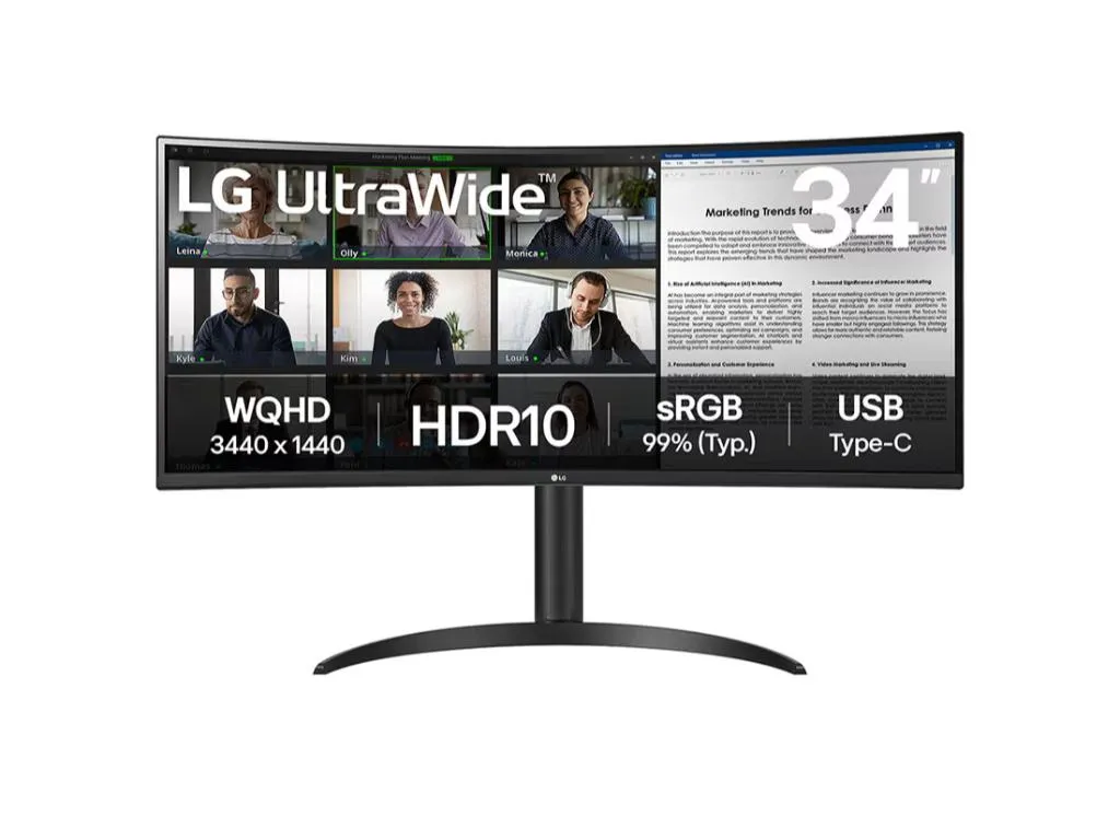 Monitor LG 34WR55QK-B 34"/VA,zakrivljen,21:9/3440x1440/100Hz/5ms GtG/HDMIx2,DP,USB/visina/VESA/crna Slika 2