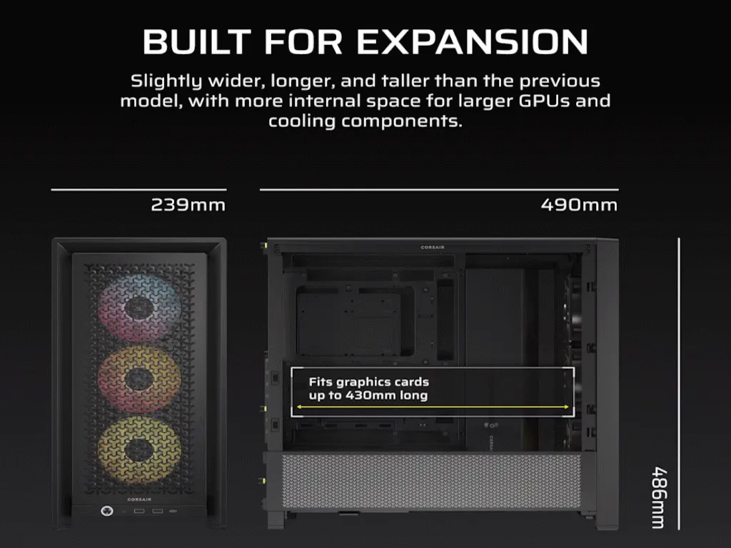 Corsair Kucište CORSAIR FRAME 4000D RS ARGB Mid-Tower/ATX/kaljeno staklo/bez napajanja/crna Slika 7