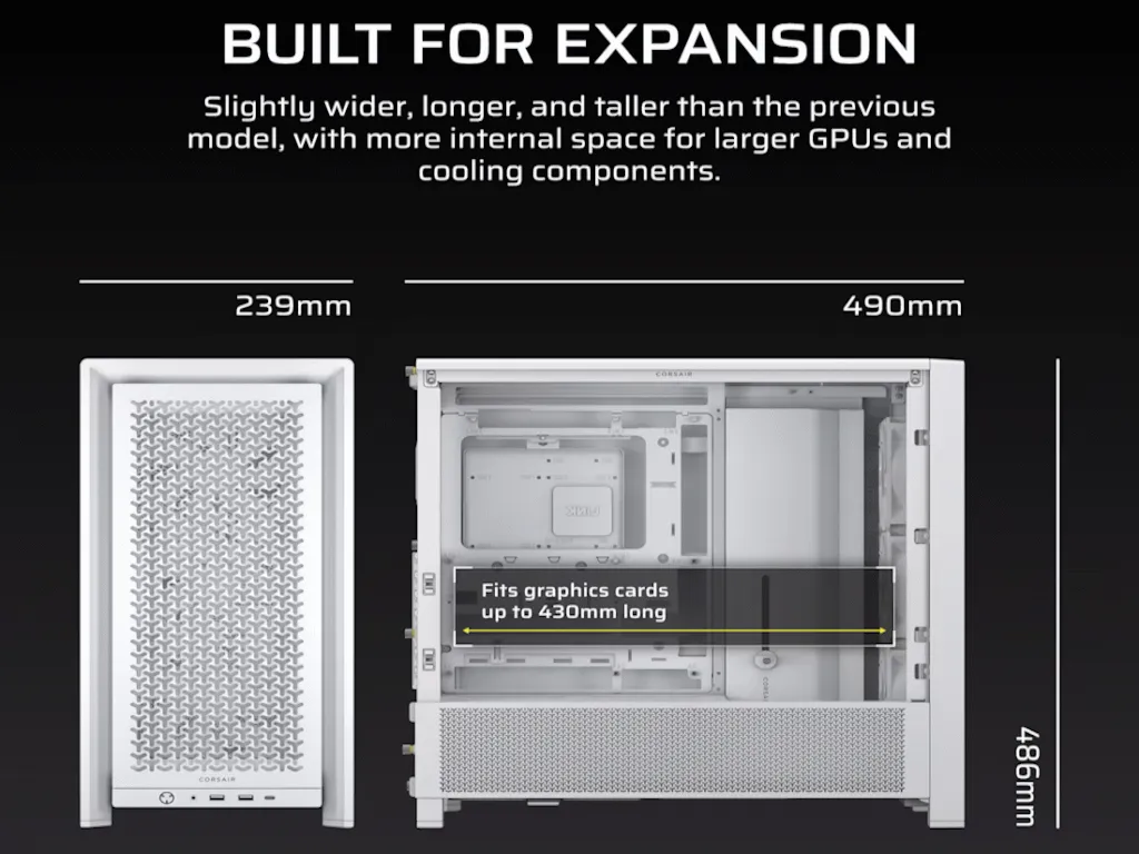 Corsair Kucište CORSAIR FRAME 4000D RS Mid-Tower/ATX/kaljeno staklo/bez napajanja/bela Slika 2