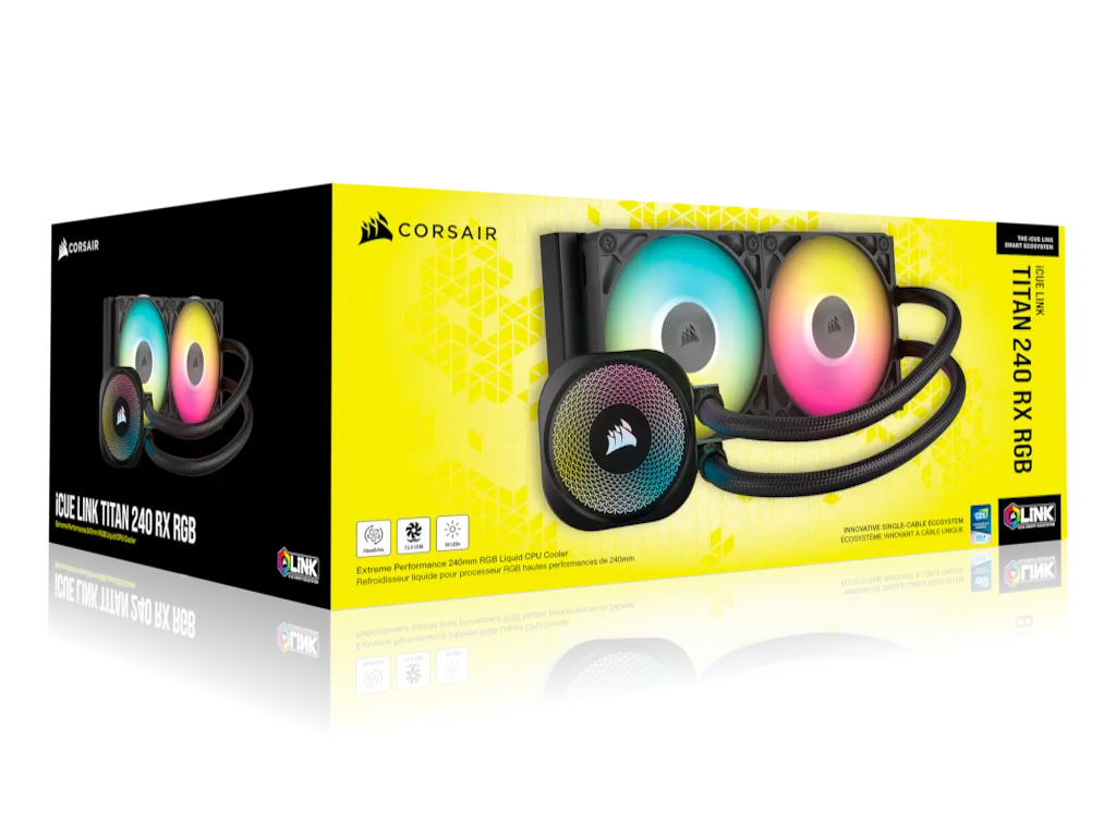 Kuler za CPU CORSAIR iCUE LINK TITAN 240 RX/RGB/AIO/240mm/dual fan/vodeno hladenje/crna Slika 5