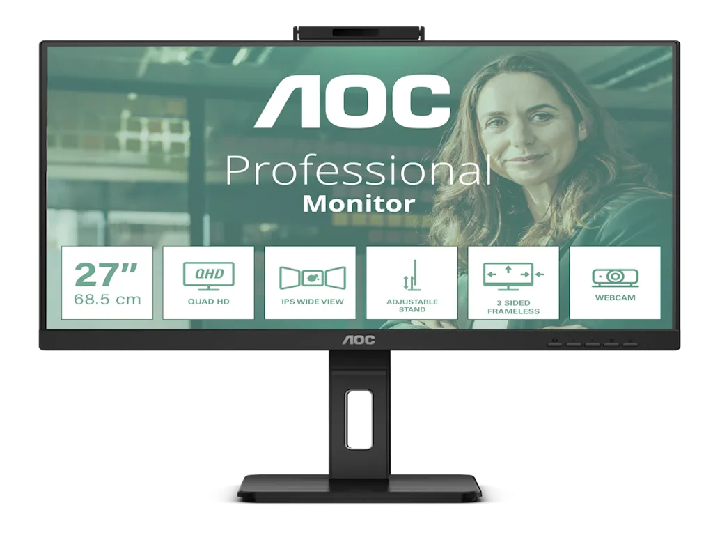 Monitor AOC Q27P3QW 27"/IPS/2560X1440/75/4ms GTG/HDMI2X,DP,USB/VESA/zvucnici/kamera/crna Slika 4