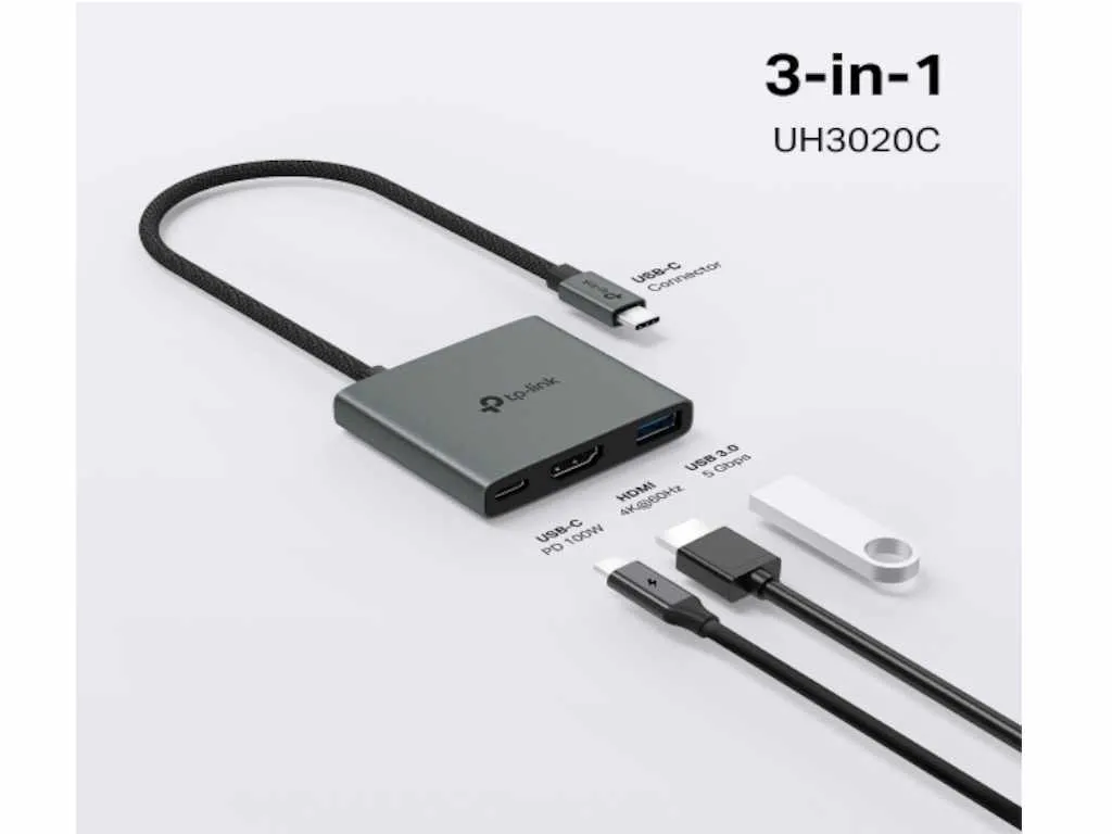 Hub TP-LINK UH3020C USB Type-C 3-Port Hub/1*HDMI 4K@60Hz//1*PD 100W/1*USB Type-A 5Gbps Slika 3