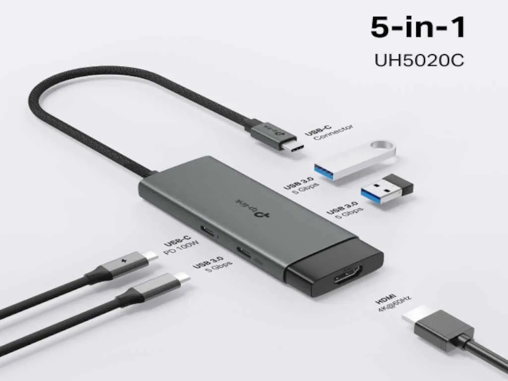 Hub TP-LINK UH5020C USB Type-C 5-Port Hub/1*HDMI 4K@60Hz/1*PD 100W/1*USB Type-C 5Gbps 2*USB Type-A 5 Slika 3