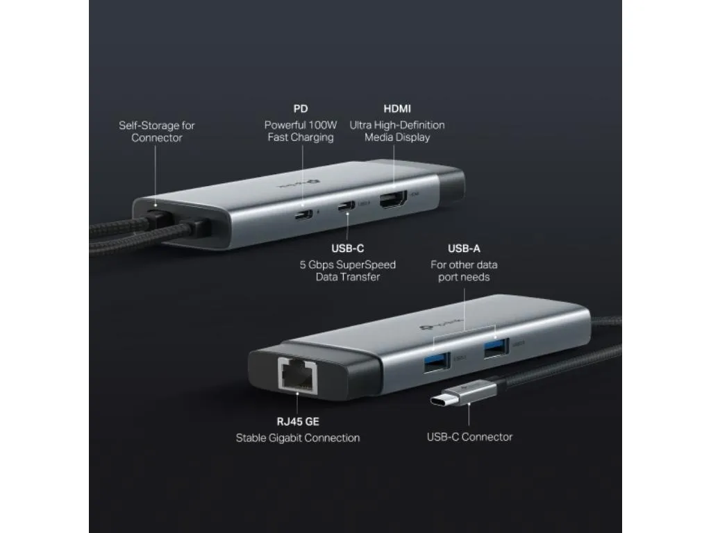 Hub TP-LINK UH6120C USB Type-C 6-Port Hub/1×USB-C/1× HDMI 4K 60Hz Port/1  USB-C PD 100W Port/1× RJ4 Slika 5
