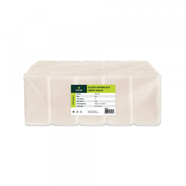 Verde papir Ubrusi složivi VERDE ECO 2-sl. 21x22 cm (20 kom x 200 lista) Slika 1