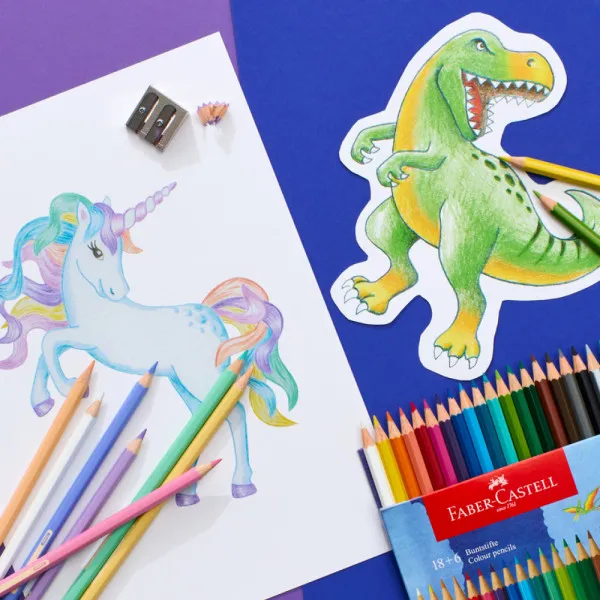 Drvene Bojice Faber Castell Dino Klasik 1/10 +3 met+3 neon + stikeri 111213 Slika 2