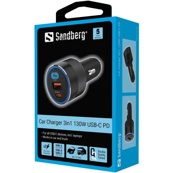 USB auto punjač Sandberg 3in1 USB/USB-C 130W 441-49 Slika 7