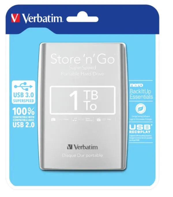 HDD E2.5" Verbatim 1TB USB 3.0 Store'n'Go 53071, Silver Slika 1