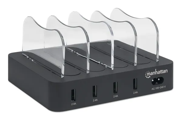 USB punjač 4-port Manhattan 102261 5V/2.4V/34W/držač za telefon Crni Slika 1