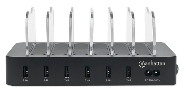 USB punjač 6-port Manhattan 102254 5V/2.4V/50W/držač za telefon Crni Slika 2