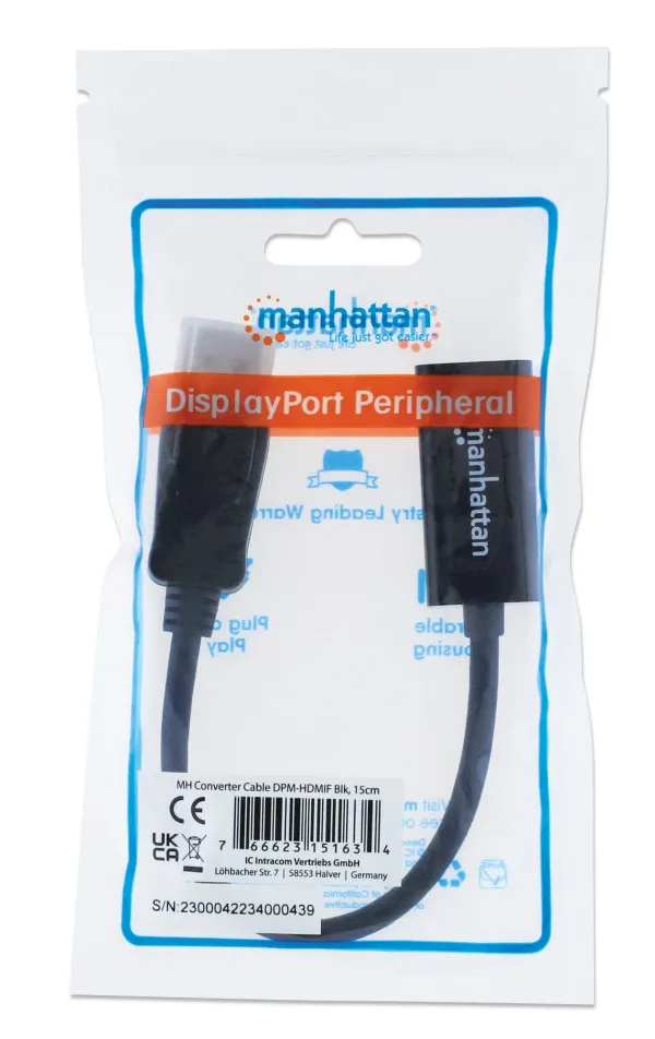 Adapter Manhattan 151634 DisplayPort/M - HDMI/F 1080p Crni Slika 3