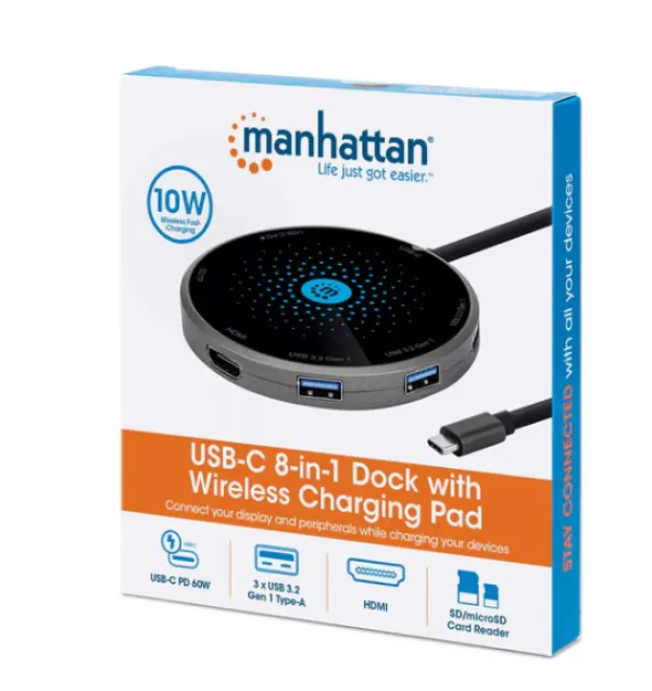 Docking station Manhattan 166560 8in1 USB-C - HDMI/3xUSB/CR/PD 60W/bež. punjač   Slika 4