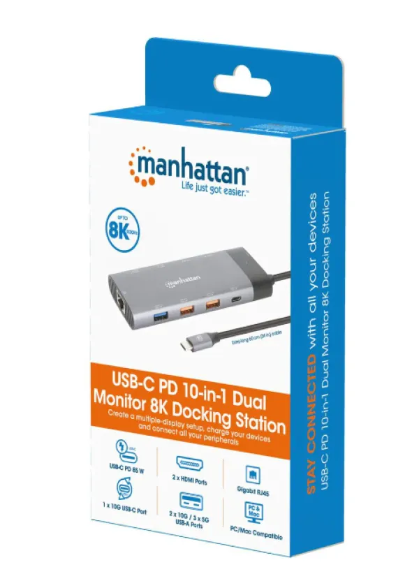 Docking station Manhattan 130714 10in1 USB-C - 2xHDMI/5xUSB/LAN/PD 100W Slika 2