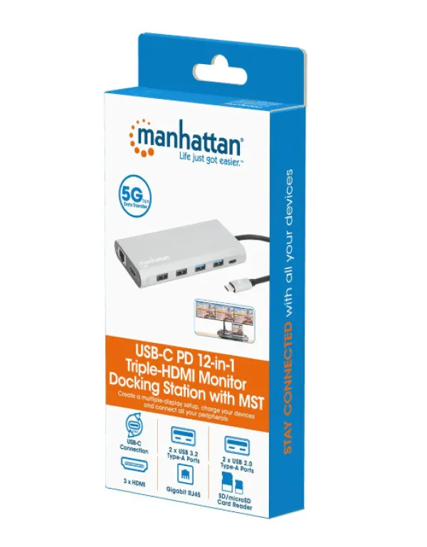 Docking station Manhattan 130660 12in1 USB-C - 3xHDMI/4xUSB/LAN/CR/PD 100W Slika 4