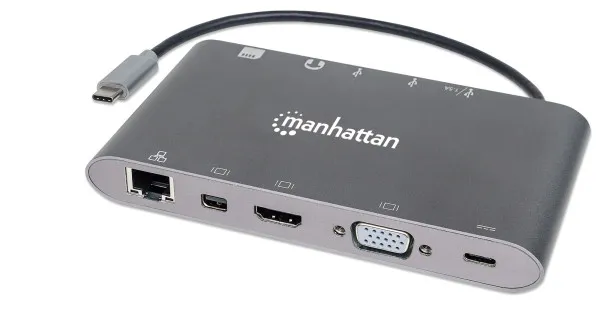 MANHATTAN Docking station Manhattan 152808 7in1 USB-C - HDMI/VGA/mDP/3xUSB/LAN/CR/PD 60W Slika 1