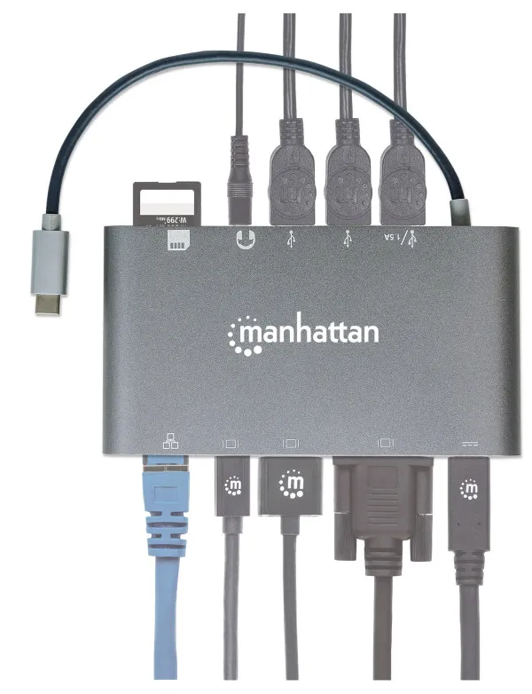 MANHATTAN Docking station Manhattan 152808 7in1 USB-C - HDMI/VGA/mDP/3xUSB/LAN/CR/PD 60W Slika 4