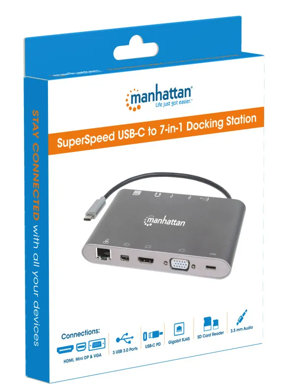 MANHATTAN Docking station Manhattan 152808 7in1 USB-C - HDMI/VGA/mDP/3xUSB/LAN/CR/PD 60W Slika 2