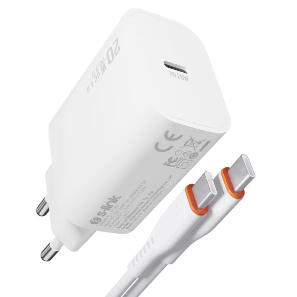 Strujni adapter sa kablom S-link SL-EC62TP Type-C 20W Brzo punjenje Slika 2