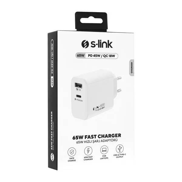 Strujni adapter S-link SL-EC69 65W PD 45W/QC 18W USB-C/USB-A Brzo punjenje Slika 3